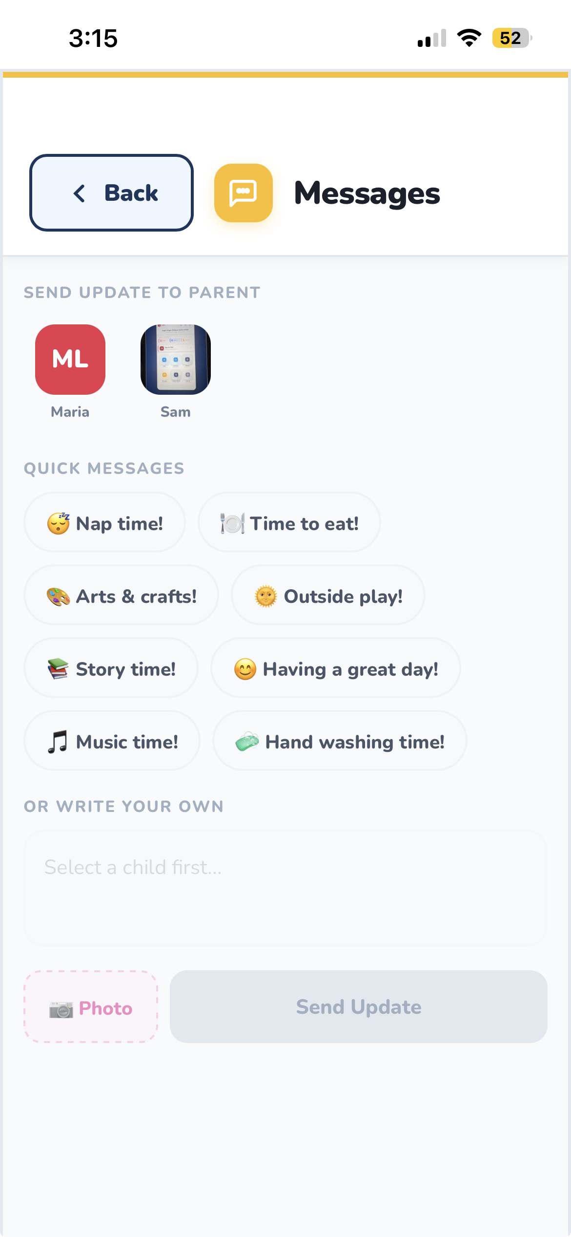 Toto Messages screen