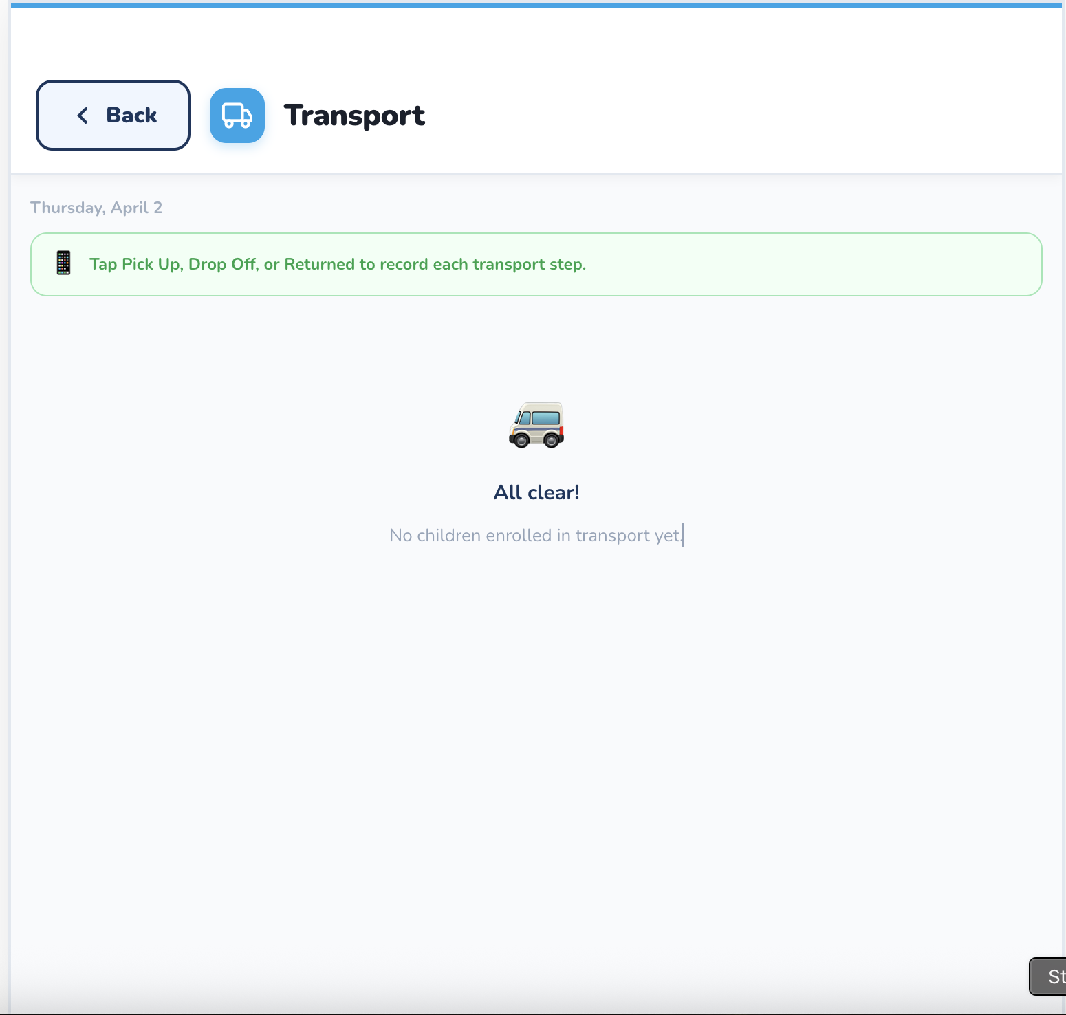 Transport All Clear screen